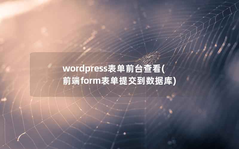 wordpress表单前台查看(前端form表单提交到数据库)